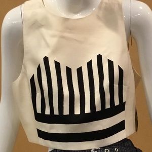 Tibi NWT Crop top shirt 12 M L black cream MINT!!
